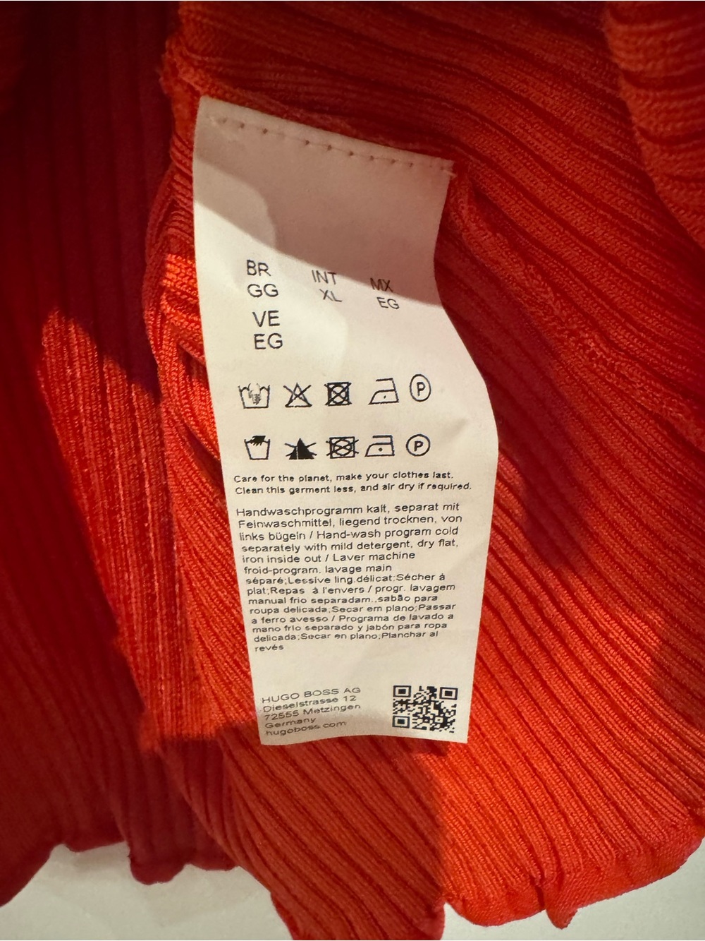 HUGO Ribbed V-Neck Drawstring Crop Top in Orange-Red - Picture 3 of 4